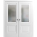 Sartodoors Solid French Double Doors 84 x 84in, Lucia 8822 White Silk W/ Frosted Glass LUCIA8822DD-WS-8484